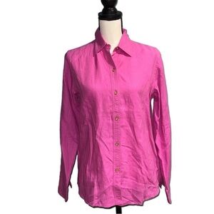 lauren ralph lauren- pink 100% linen button up shirt